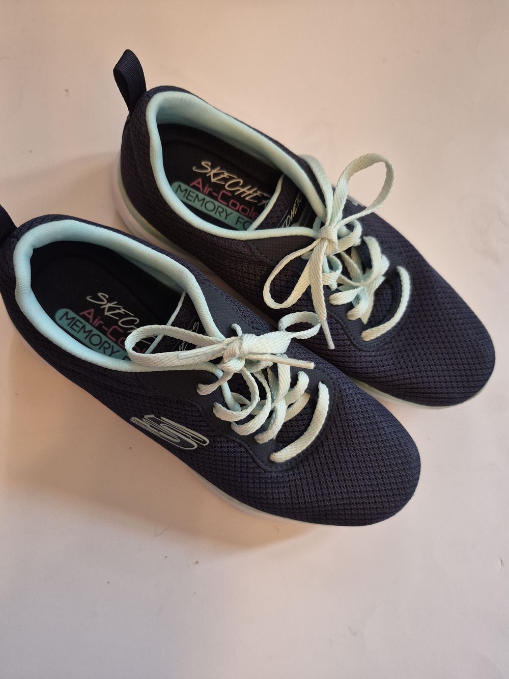 Skechers Navy and Mint Lace-Up Slip-On Sneakers 6.5
